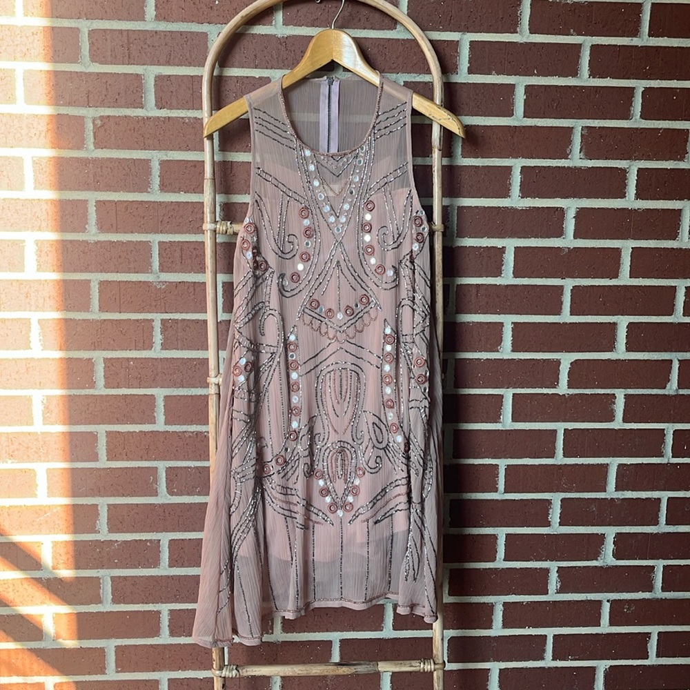 Pink Beaded & Embroidered Shift Dress